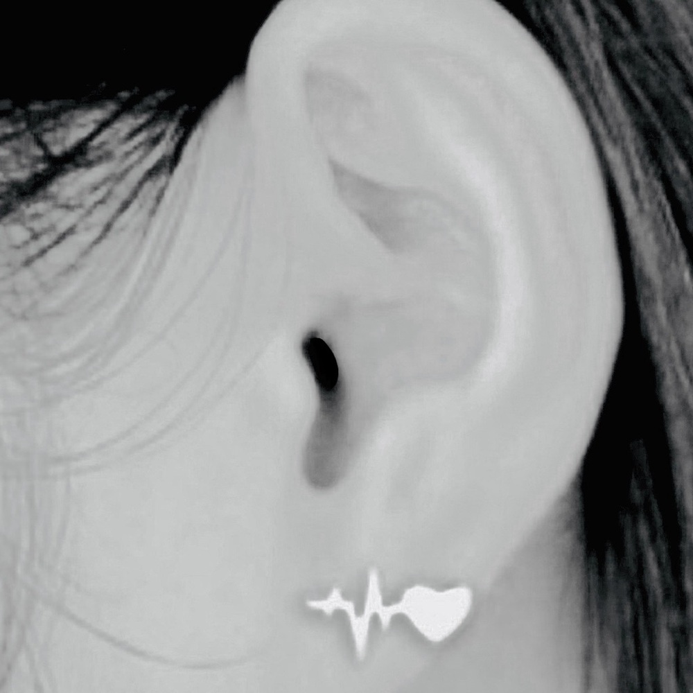 EKG ECG Electrocardio Heartbeat Heart Sinus Rhythm Med Doctor Nurse Silver Studs - Picture 8 of 11